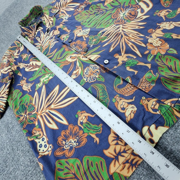 Vintage Polo Sport Ralph Lauren Hawaiian Shirt Mens L Hula Girl Luau Button Flaw - Picture 9 of 10